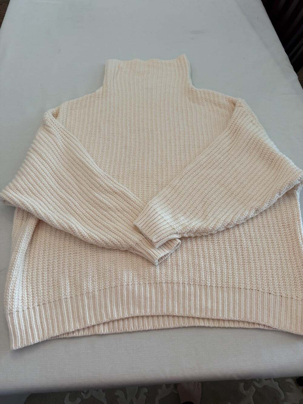 Free People Ivory Ribbed Knit Long Sleeve Pullover Sweater M Oversized